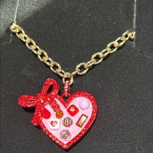 Betsey Johnson Red and Gold Heart Charm Necklace